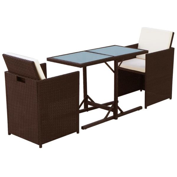 3-tlg. Bistro-Set Braun Poly Rattan mit Kissen
