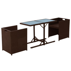 3-tlg. Bistro-Set Braun Poly Rattan mit Kissen