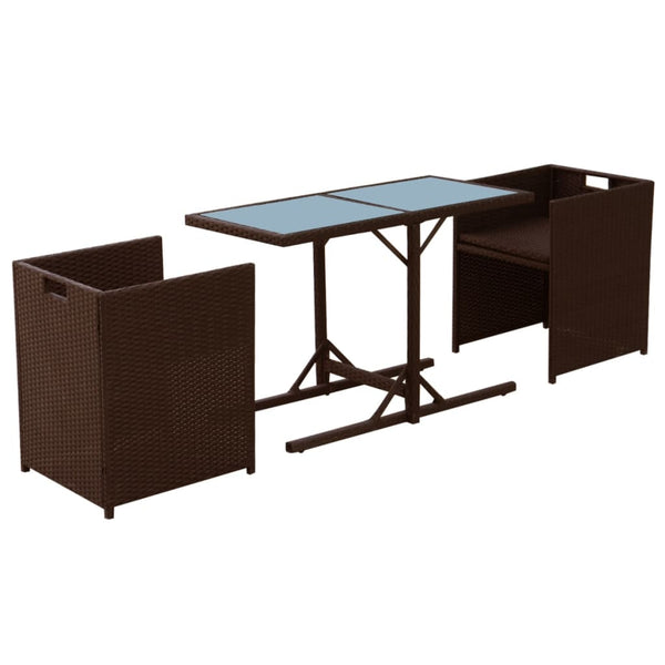 3-tlg. Bistro-Set Braun Poly Rattan mit Kissen