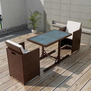 3-tlg. Bistro-Set Braun Poly Rattan mit Kissen