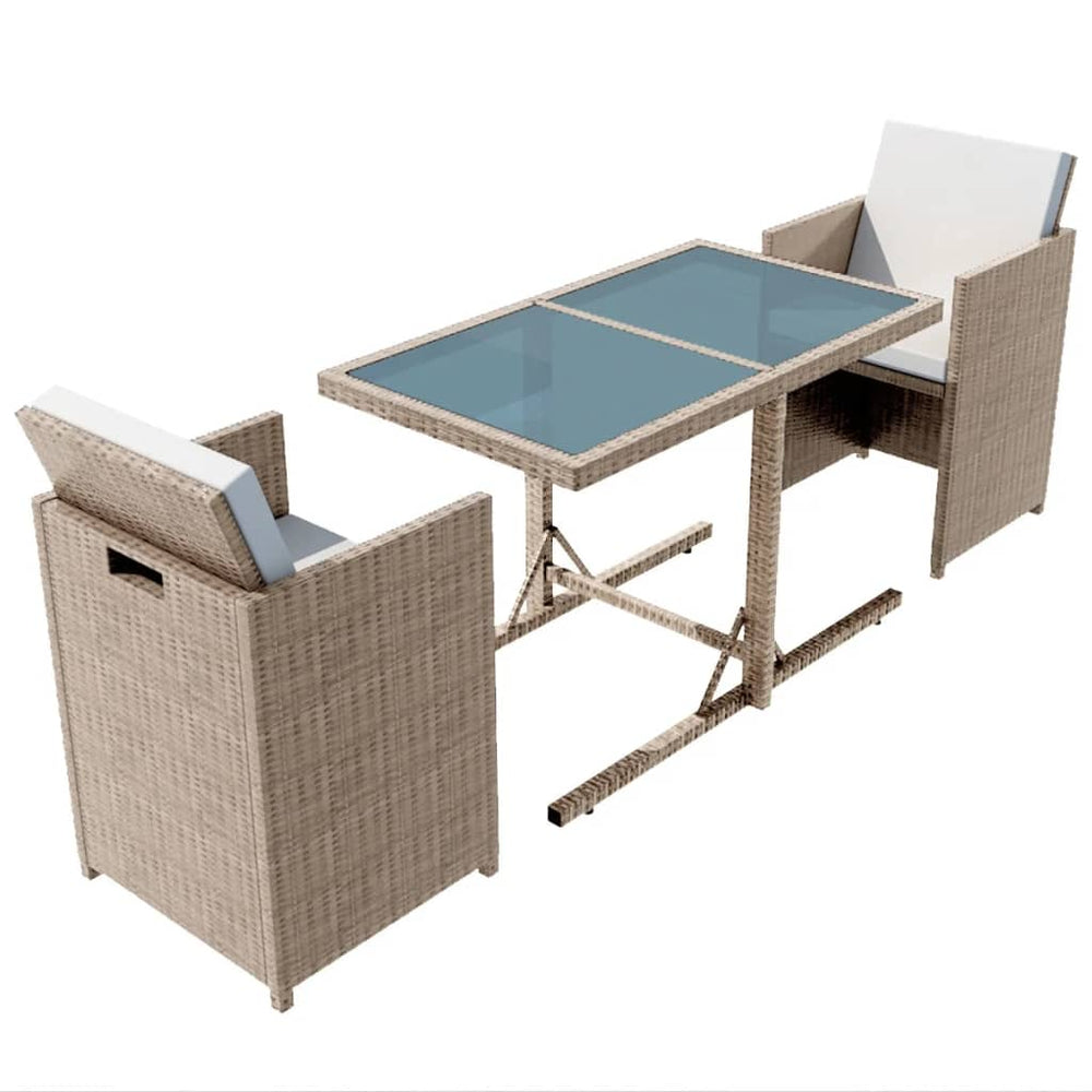 3-tlg. Rattan Bistro Set Beige mit Auflagen