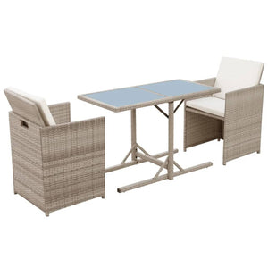 3-tlg. Rattan Bistro Set Beige mit Auflagen