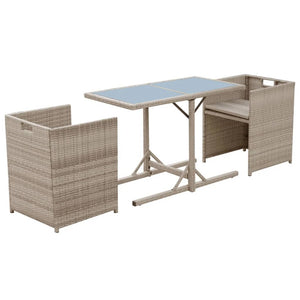 3-tlg. Rattan Bistro Set Beige mit Auflagen