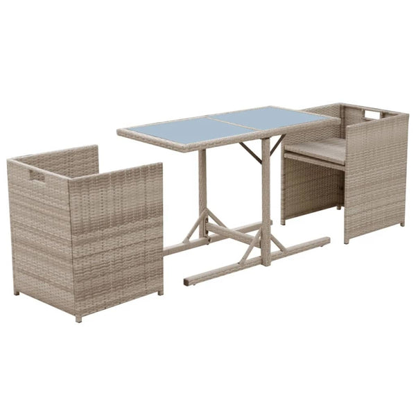 3-tlg. Rattan Bistro Set Beige mit Auflagen