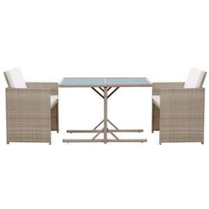 3-tlg. Rattan Bistro Set Beige mit Auflagen