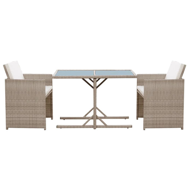 3-tlg. Rattan Bistro Set Beige mit Auflagen