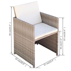 3-tlg. Rattan Bistro Set Beige mit Auflagen