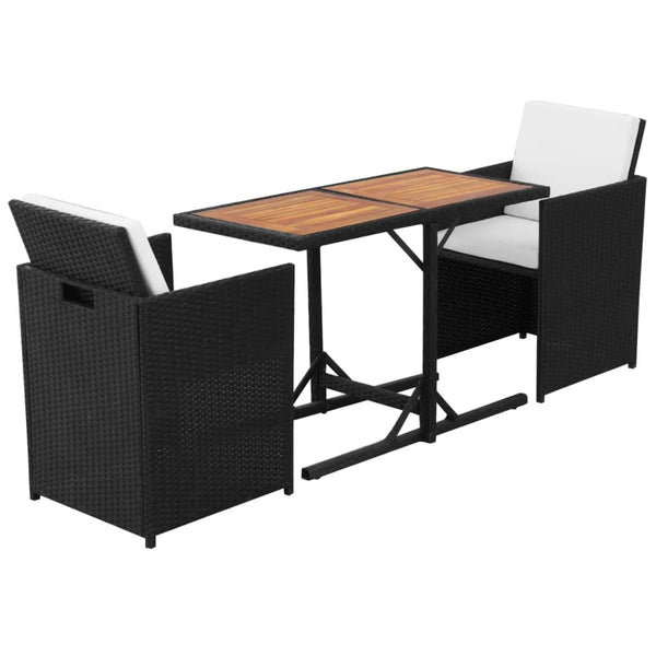 3-tlg. Bistro Set Poly Rattan Schwarz