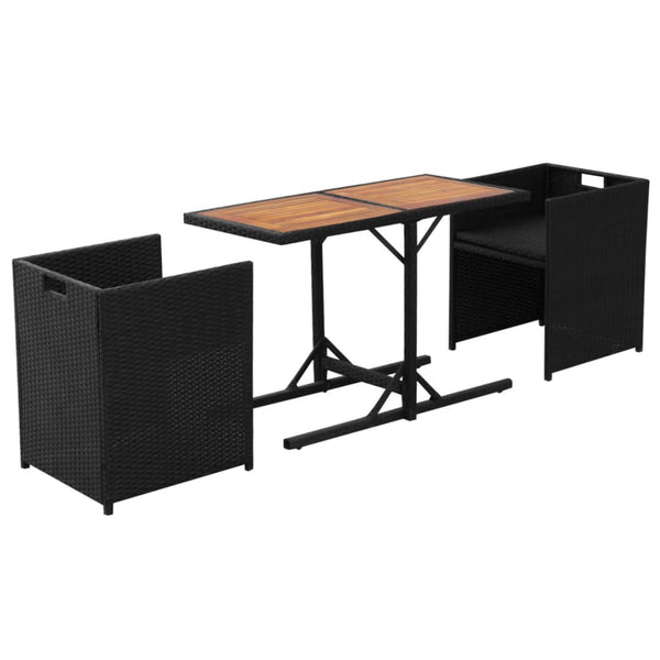 3-tlg. Bistro Set Poly Rattan Schwarz