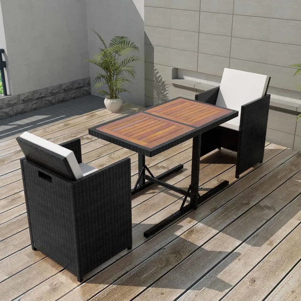 3-tlg. Bistro Set Poly Rattan Schwarz