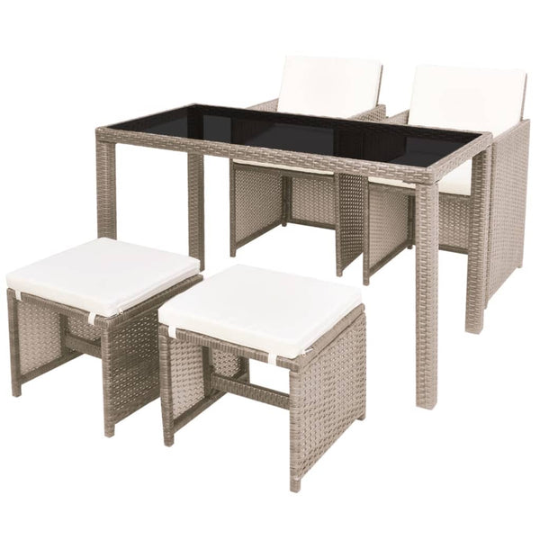 5-teilige Garten Essgruppe Poly Rattan Beige