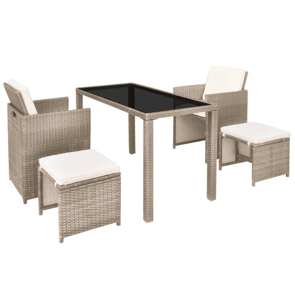 5-teilige Garten Essgruppe Poly Rattan Beige