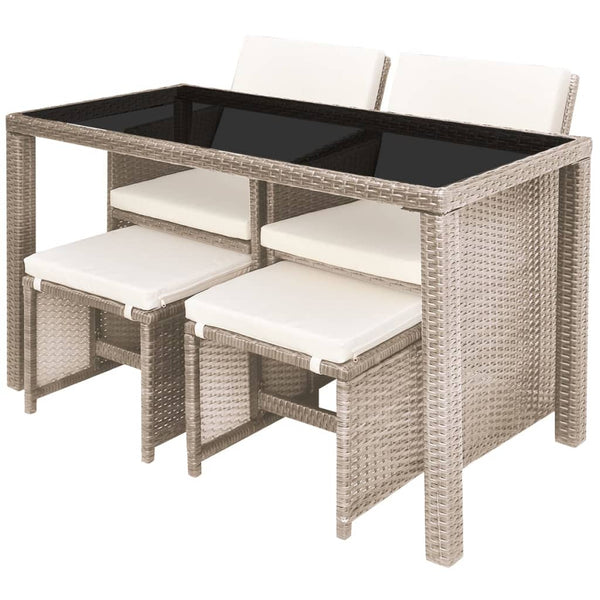 5-teilige Garten Essgruppe Poly Rattan Beige