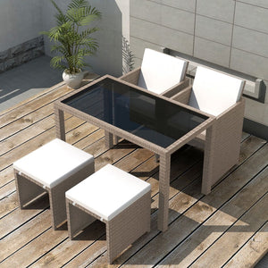 5-teilige Garten Essgruppe Poly Rattan Beige