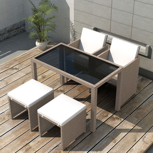 5-teilige Garten Essgruppe Poly Rattan Beige