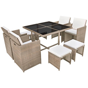 9-teilige Garten Essgruppe Beige Poly Rattan