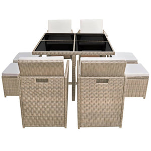 9-teilige Garten Essgruppe Beige Poly Rattan