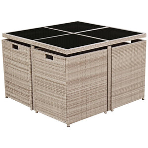 9-teilige Garten Essgruppe Beige Poly Rattan