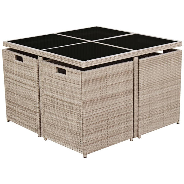 9-teilige Garten Essgruppe Beige Poly Rattan