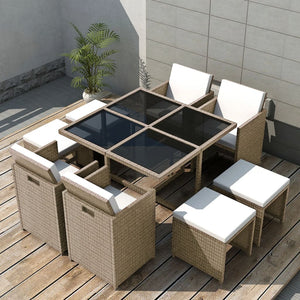 9-teilige Garten Essgruppe Beige Poly Rattan