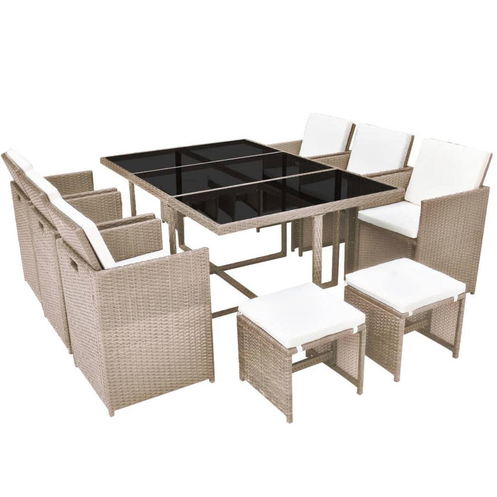 11-teilige Garten Essgruppe Beige Poly Rattan