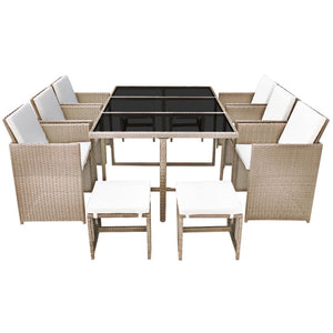 11-teilige Garten Essgruppe Beige Poly Rattan