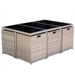 11-teilige Garten Essgruppe Beige Poly Rattan