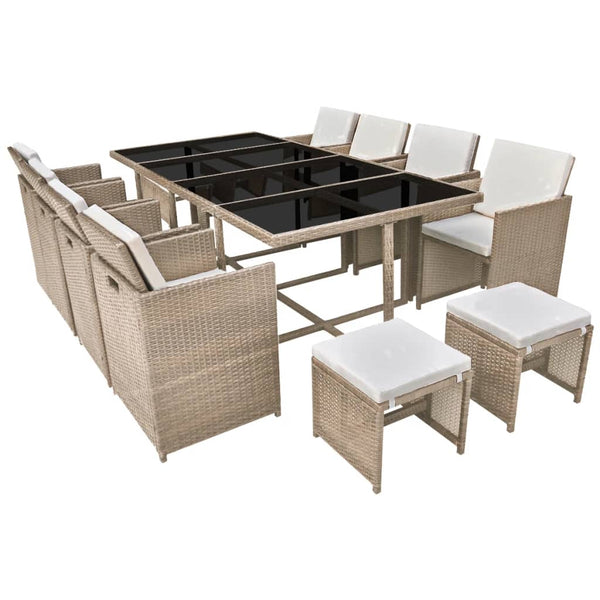 13-tlg. Poly Rattan Garten Essgruppe Beige