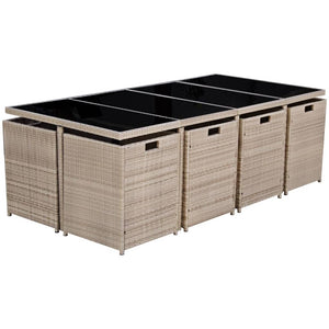 13-tlg. Poly Rattan Garten Essgruppe Beige