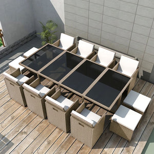 13-tlg. Poly Rattan Garten Essgruppe Beige
