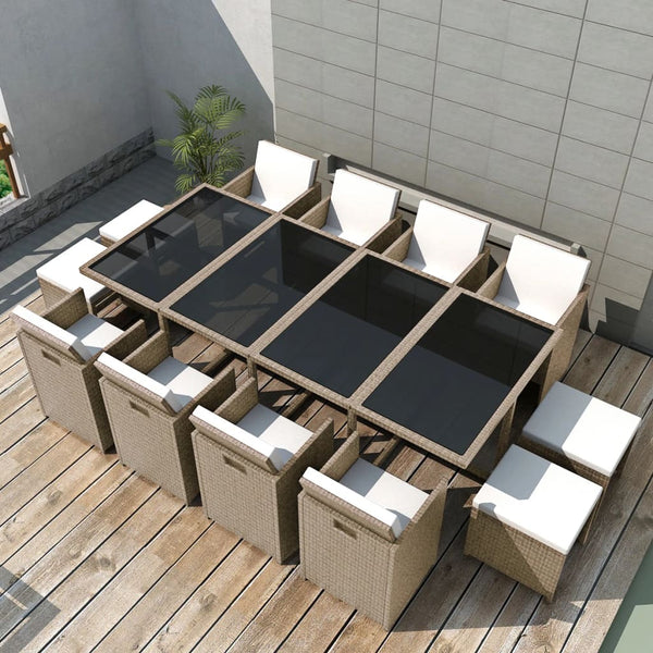 13-tlg. Poly Rattan Garten Essgruppe Beige