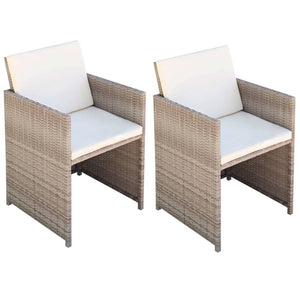 Gartenstühle 2er Set Poly Rattan Beige mit Polstern