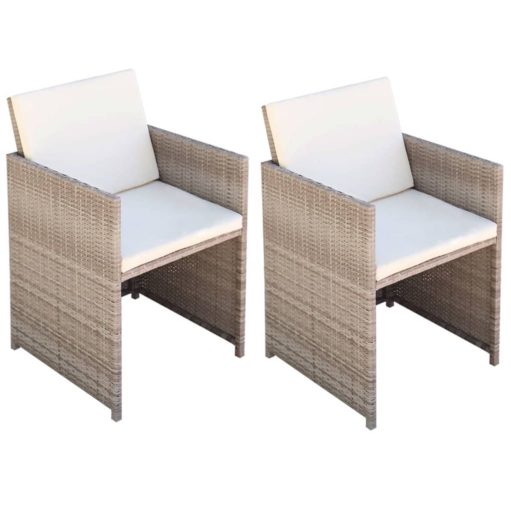 Gartenstühle 2er Set Poly Rattan Beige mit Polstern