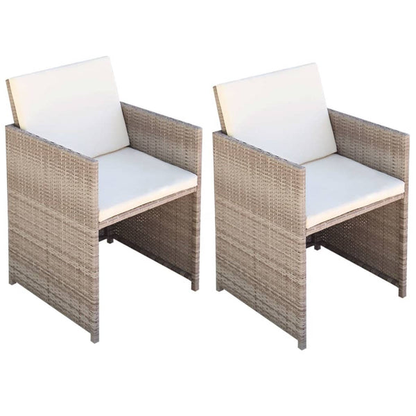 Gartenstühle 2er Set Poly Rattan Beige mit Polstern