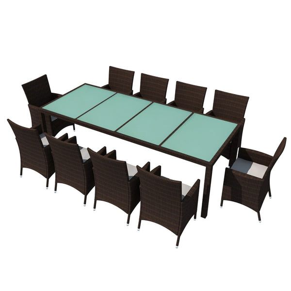 11-teilige Garten Essgruppe Poly Rattan Braun