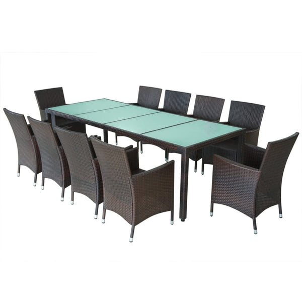 11-teilige Garten Essgruppe Poly Rattan Braun