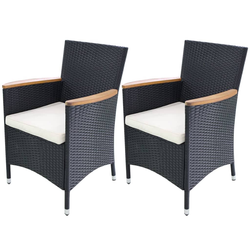 Gartenstühle 2er Set Poly Rattan Schwarz