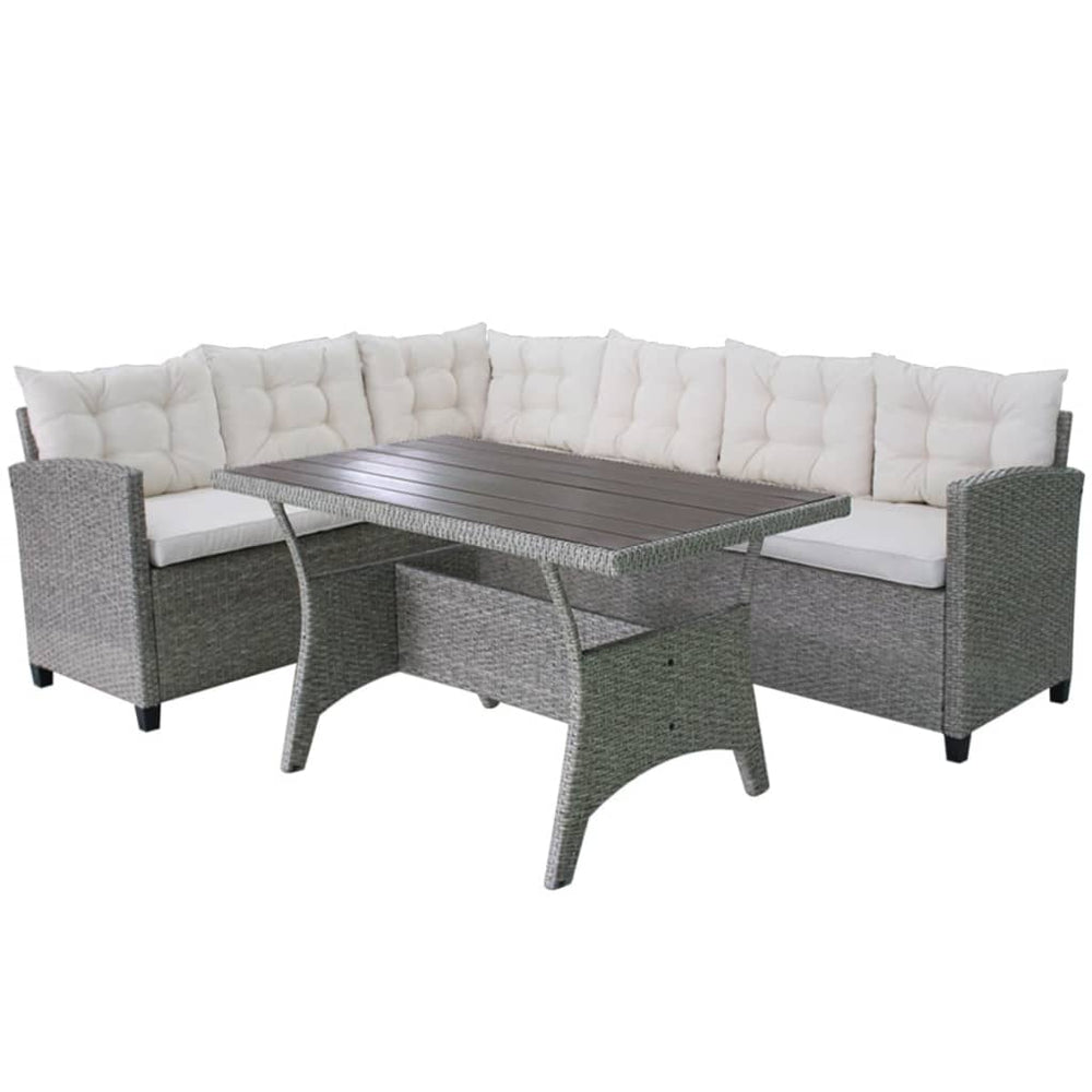 3-tlg. Garten-Lounge-Set mit Auflagen Poly Rattan Grau