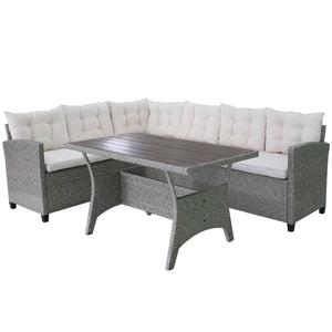 3-tlg. Garten-Lounge-Set mit Auflagen Poly Rattan Grau
