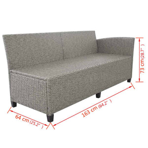 3-tlg. Garten-Lounge-Set mit Auflagen Poly Rattan Grau
