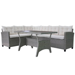 3-tlg. Garten-Lounge-Set mit Auflagen Poly Rattan Grau