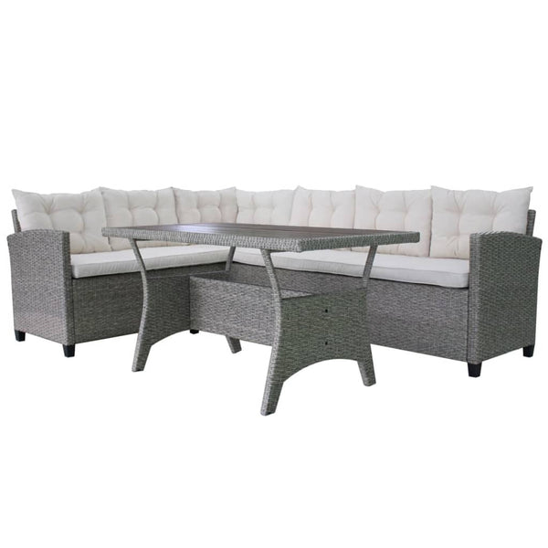 3-tlg. Garten-Lounge-Set mit Auflagen Poly Rattan Grau