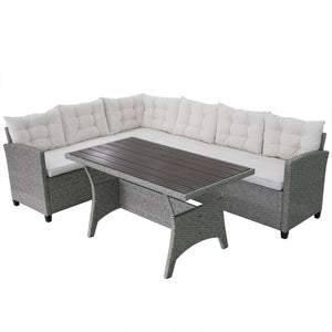 3-tlg. Garten-Lounge-Set mit Auflagen Poly Rattan Grau