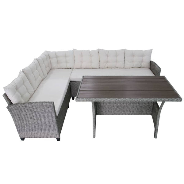 3-tlg. Garten-Lounge-Set mit Auflagen Poly Rattan Grau