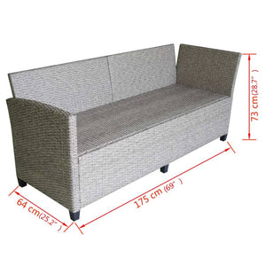 3-tlg. Garten-Lounge-Set mit Auflagen Poly Rattan Grau