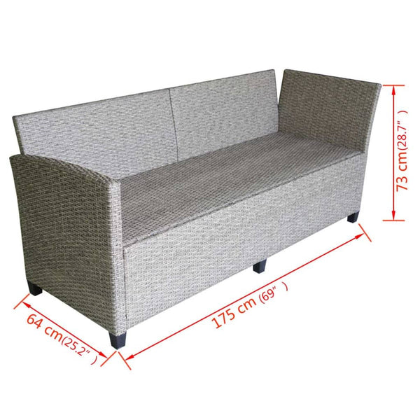 3-tlg. Garten-Lounge-Set mit Auflagen Poly Rattan Grau