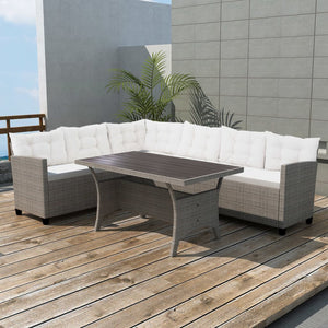 3-tlg. Garten-Lounge-Set mit Auflagen Poly Rattan Grau