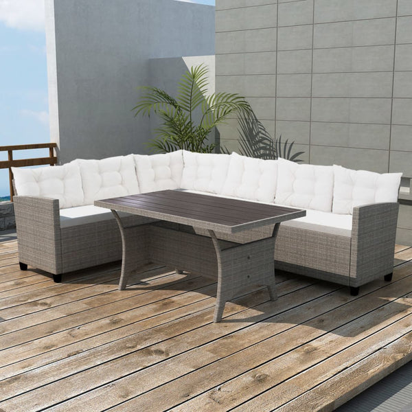 3-tlg. Garten-Lounge-Set mit Auflagen Poly Rattan Grau