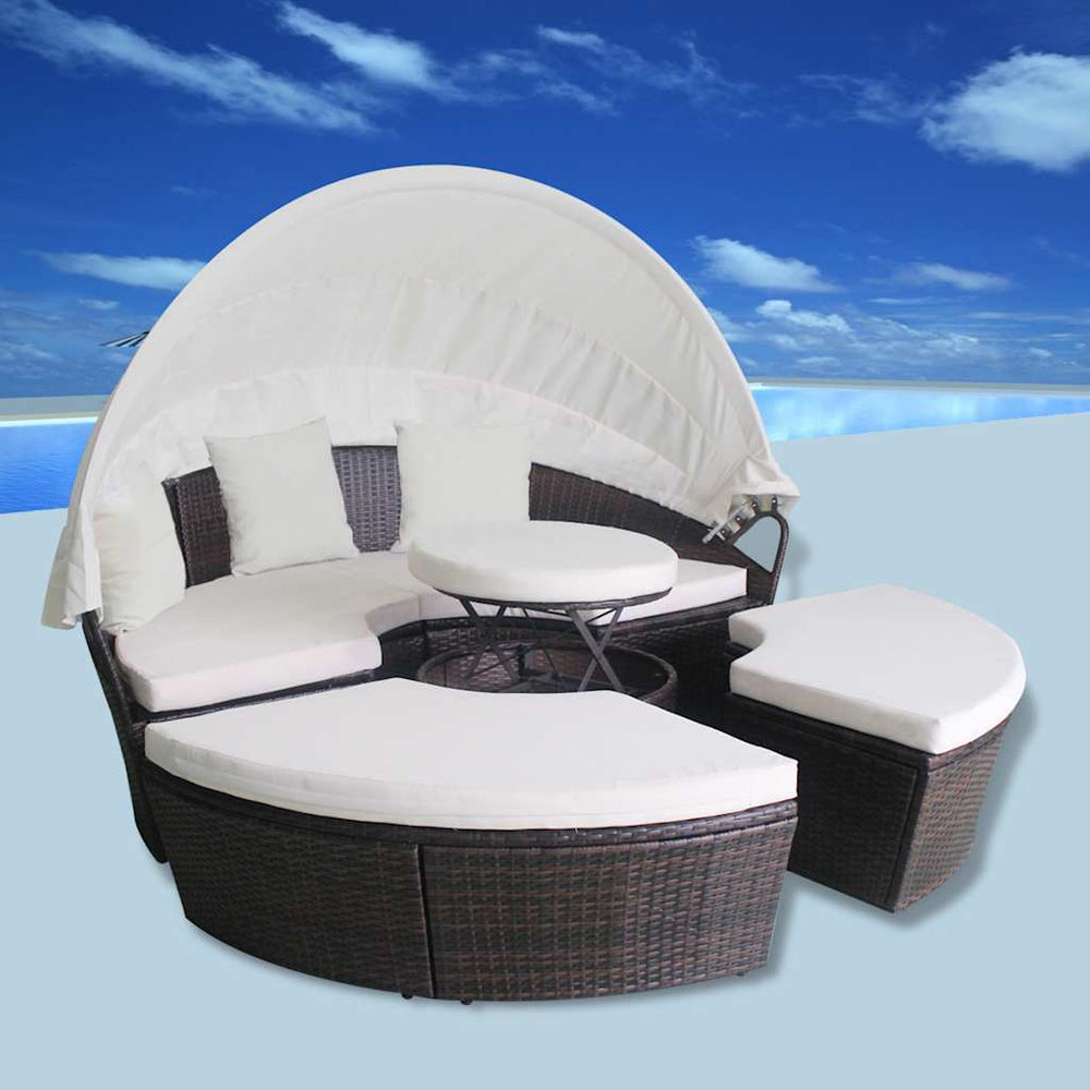 Gartenbett mit Kissen Braun Poly Rattan