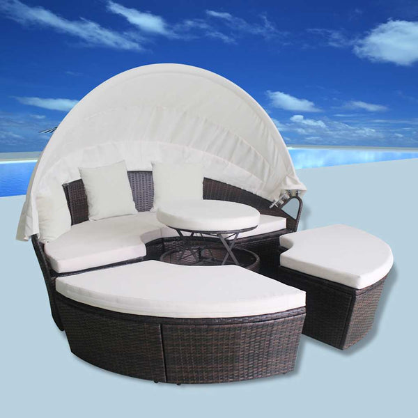 Gartenbett mit Kissen Braun Poly Rattan